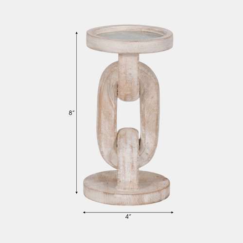 18851-01#Wood, 8" Chain Pillar Candle Holder, White