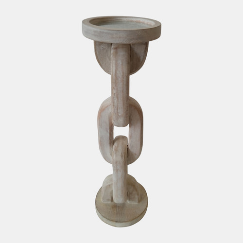 18851-03#Wood, 14" Chain Pillar Candle Holder, White