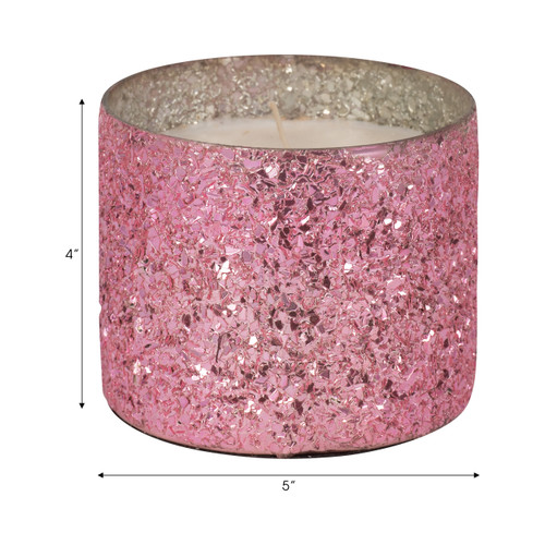 80286-01#Glass, 5" 26 Oz Crackled Scented Candle, Pink