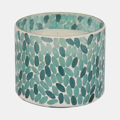 80286-02#Glass, 5" 26 Oz Mosaic Scented Candle, Blue Multi