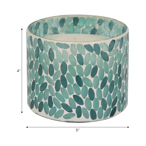 80286-02#Glass, 5" 26 Oz Mosaic Scented Candle, Blue Multi
