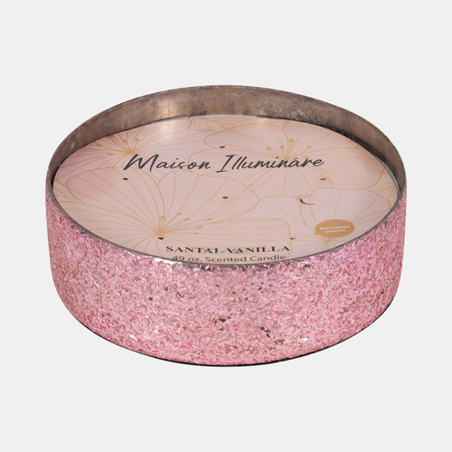 80287-01#Glass, 8" 49 Oz Crackled Bowl Scented Candle, Pink