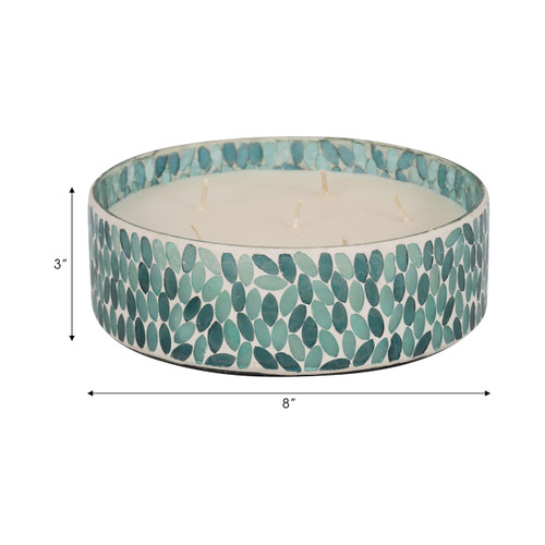 80287-02#Glass, 8" 49 Oz Mosaic Bowl Scented Candle, Blue M