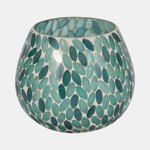 80289-02#Glass, 5" 17 Oz Mosaic Scented Candle, Blue Multi