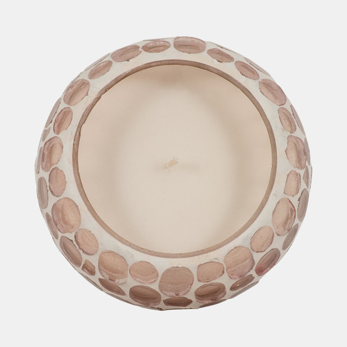 80290-02#Glass, 4" 10 Oz Mosaic Scented Candle, Soft Pink