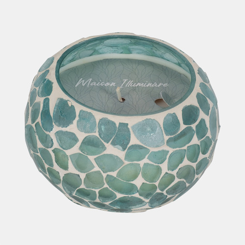 80290-03#Glass, 4" 10 Oz Mosaic Scented Candle, Light Blue