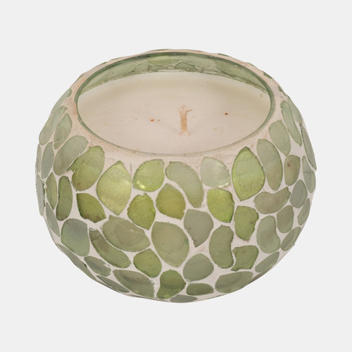 80290-04#Glass, 4" 10 Oz Mosaic Scented Candle, Light Green