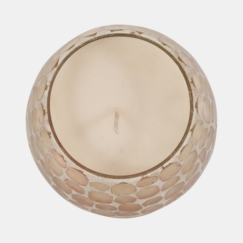 80291-02#Glass, 4" 11 Oz Mosaic Scented Candle, Soft Pink