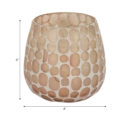 80291-02#Glass, 4" 11 Oz Mosaic Scented Candle, Soft Pink