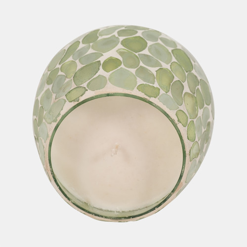 80291-04#Glass, 4" 11 Oz Mosaic Scented Candle, Light Green