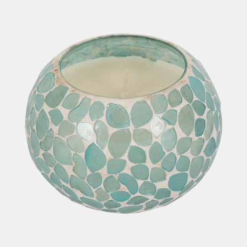 80292-03#Glass, 5" 19 Oz Mosaic Scented Candle, Light Blue