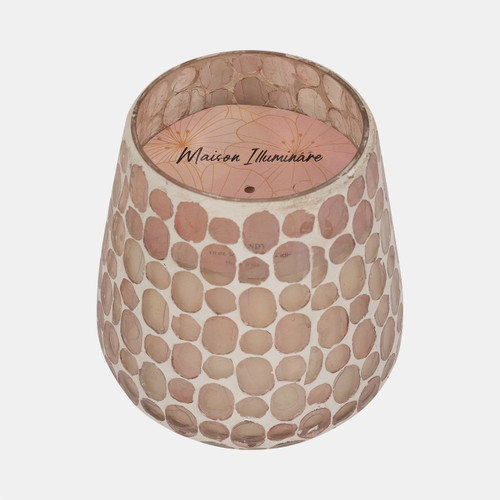 80293-02#Glass, 5" 18 Oz Mosaic Scented Candle, Soft Pink