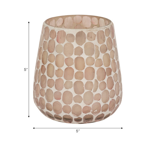 80293-02#Glass, 5" 18 Oz Mosaic Scented Candle, Soft Pink