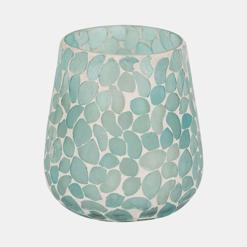 80293-03#Glass, 5" 18 Oz Mosaic Scented Candle, Light Blue