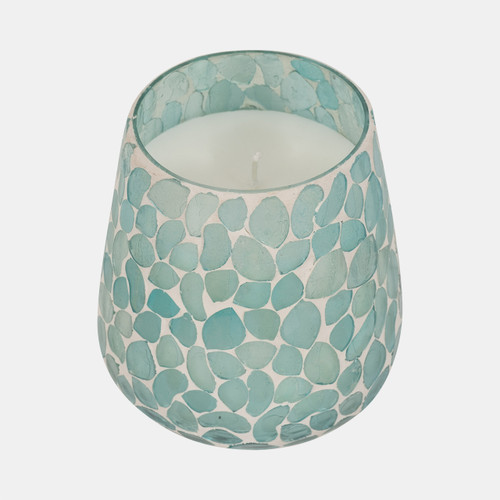 80293-03#Glass, 5" 18 Oz Mosaic Scented Candle, Light Blue