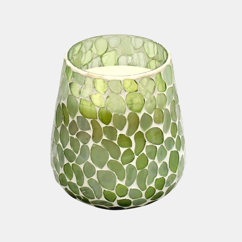 80293-04#Glass, 5" 18 Oz Mosaic Scented Candle, Light Green