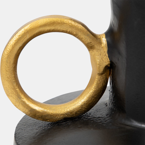 18875-02#Metal, 9" Vase With Handle, Black/gold