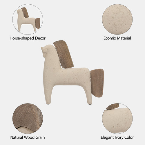 18893-02#Ecomix, 14" Horse Deco, Ivory