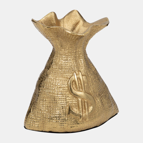 18909#Metal, 8" Money Bag, Gold