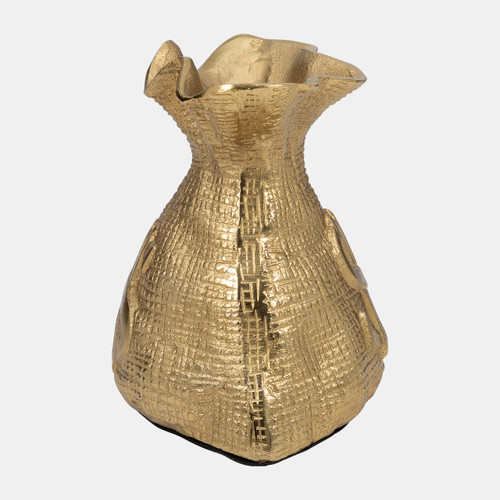 18909#Metal, 8" Money Bag, Gold