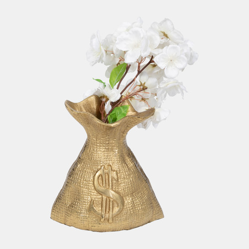 18909#Metal, 8" Money Bag, Gold