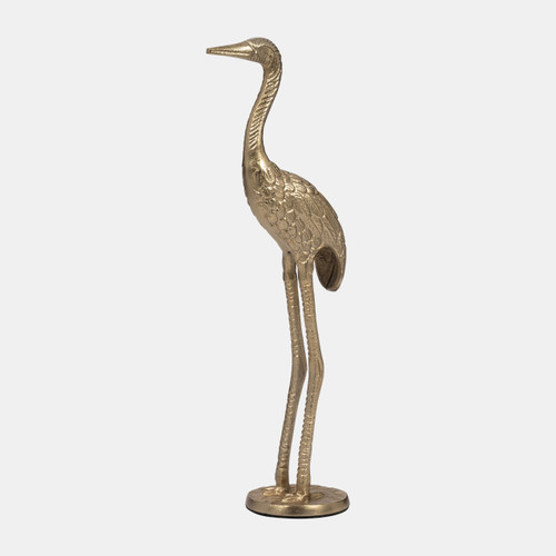18931#Metal, 16" Standing Crane, Gold