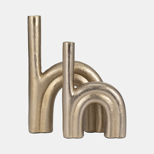18939-01#Metal, 12" Double Arch Vase, Champagne