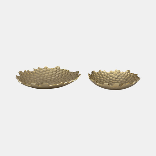 18940#Metal, S/2 12/16" Honeycomb Bowls, Gold