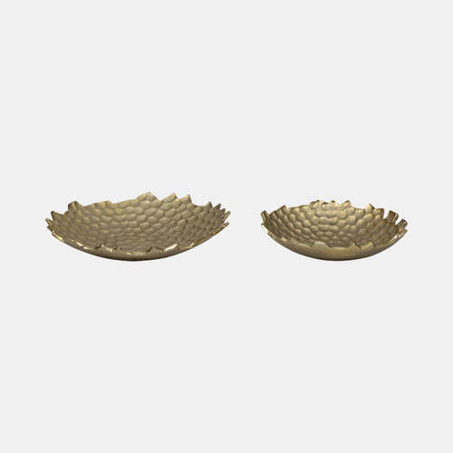 18940#Metal, S/2 12/16" Honeycomb Bowls, Gold