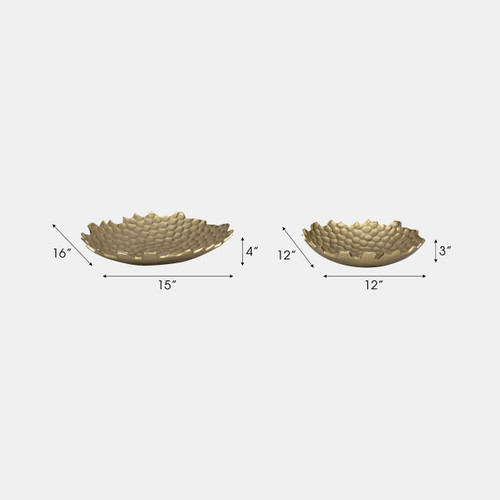 18940#Metal, S/2 12/16" Honeycomb Bowls, Gold