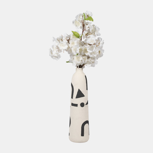 18956#Cer, 15" Funky Vase, Ivory/black