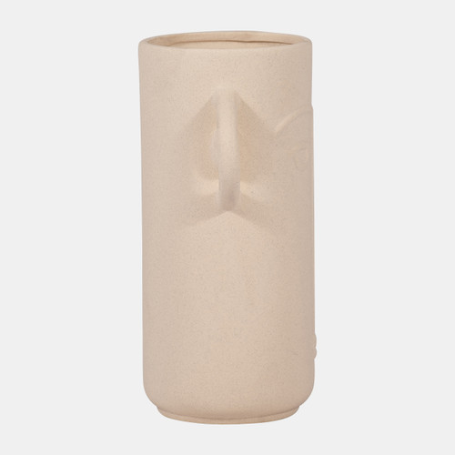 18958#Cer, 10" Face Vase W/ Handles, Ivory