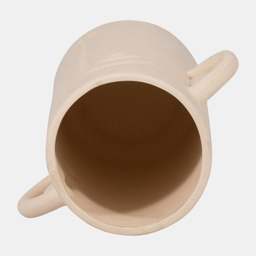 18958#Cer, 10" Face Vase W/ Handles, Ivory