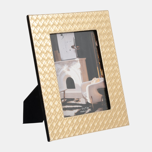 18960#5x7 Woven Faux Leather Photo Frame, Gold