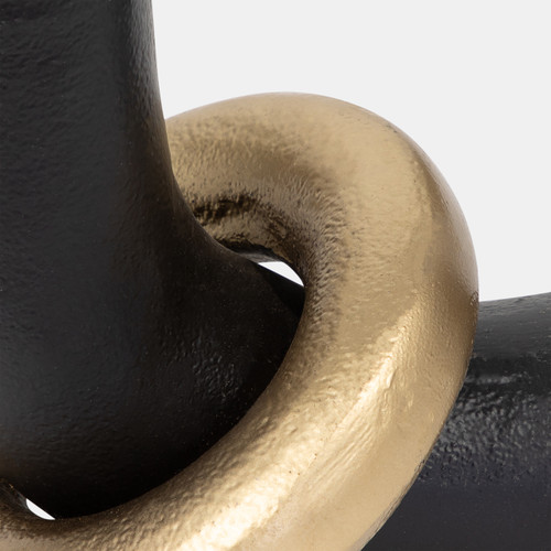 18963#Metal, 9" Loop Vase W/ Gold Ring, Black/gold