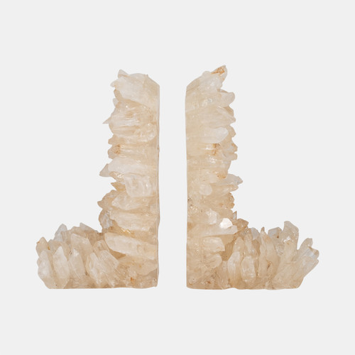 18976#Quartz, S/2 5" Crystallized Bookends, Ivory