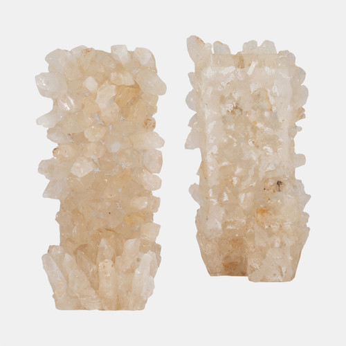 18976#Quartz, S/2 5" Crystallized Bookends, Ivory