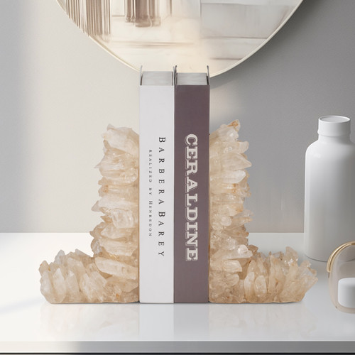 18976#Quartz, S/2 5" Crystallized Bookends, Ivory