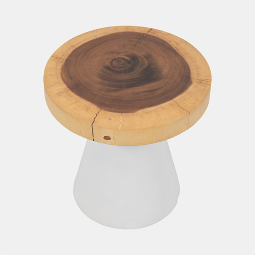 18978#Wood, 16" Accent Table With White Base, Natural/wh