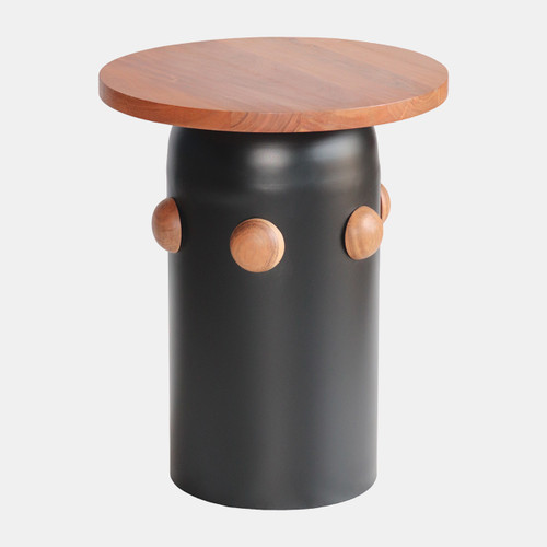 18991#Wood, 20" Side Table W/ Knobs, Black/brown