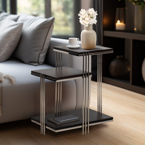 18964-01#Metal/wood, 24" Three Tier Side Table