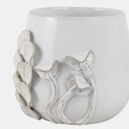 18996#Cer, 6" Mushroom Applique Planter, Ivory
