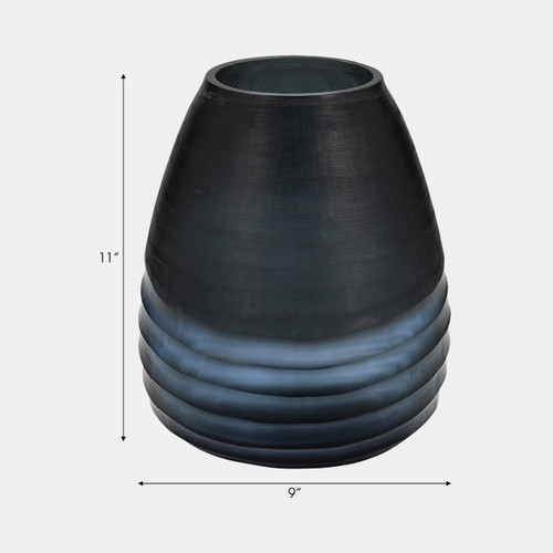 18990-02#Glass, 11" Etched Vase, Blue