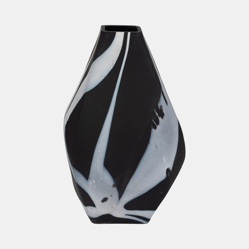 19038-02#Glass, 19" Abstract Contemporary Vase, Black