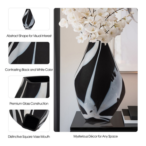 19038-02#Glass, 19" Abstract Contemporary Vase, Black