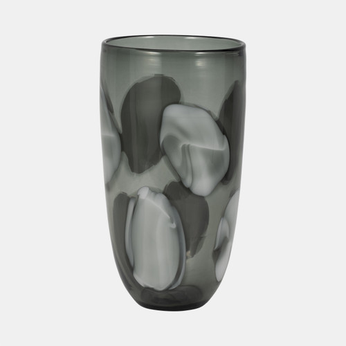 19063-02#Glass, 14" Hand Blown Vase, Aqua