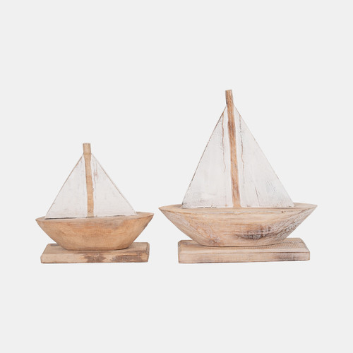 19001-01#Wood, 11" Sailboat, Natural/white