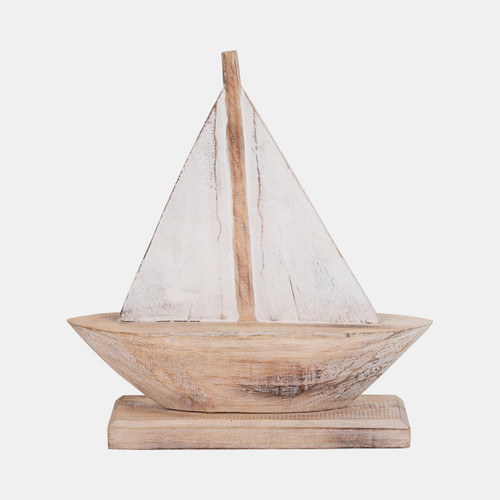 19001-02#Wood, 14" Sailboat, Natural/white