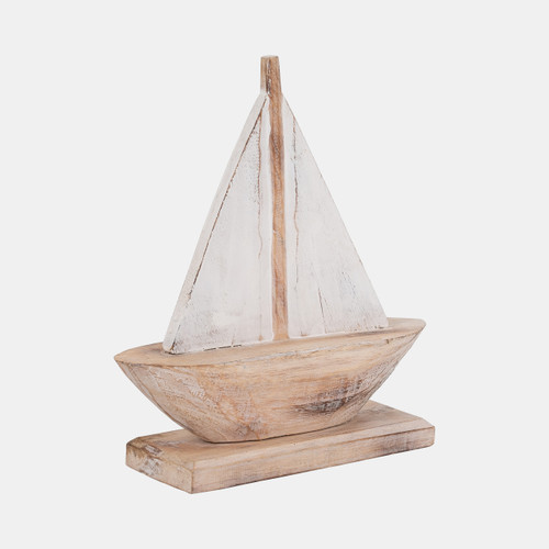 19001-02#Wood, 14" Sailboat, Natural/white