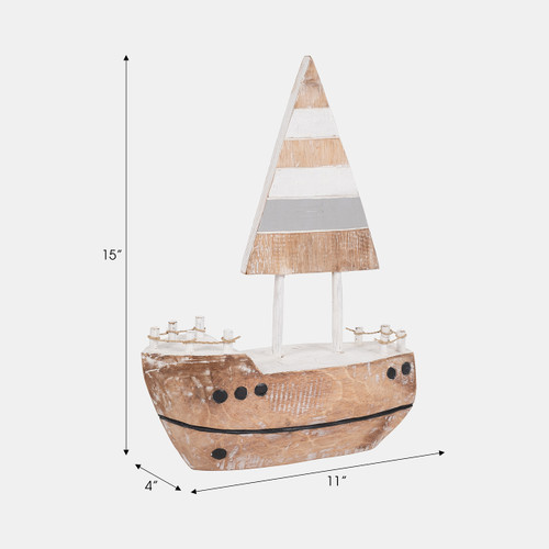 19002#Wood, 15" Porthole Sailboat, Multi